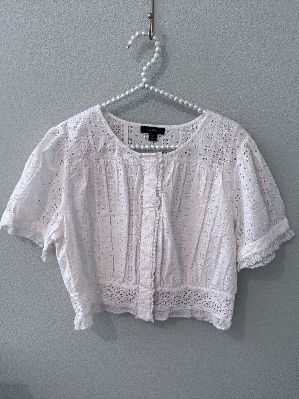 NWT J. Crew White Eyelet Cropped Button-Up Blouse